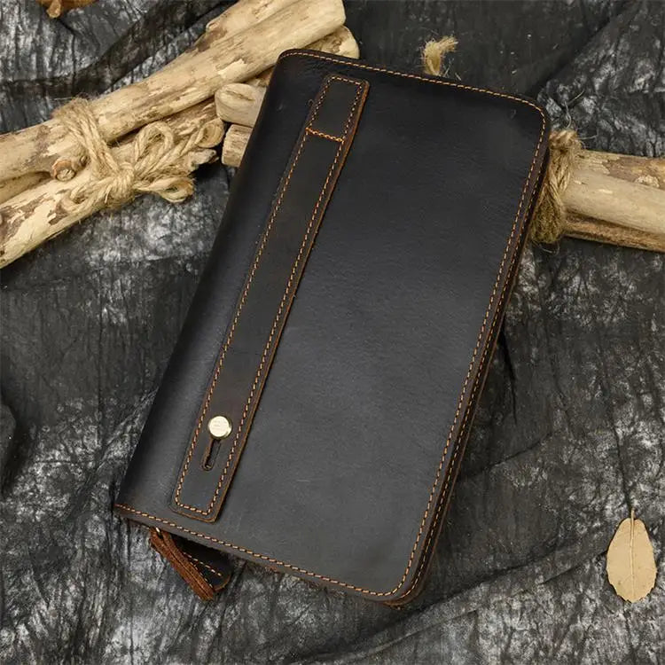 Luxury Double Zipper - Phone Card Coin 100% Genuine Leather Men Wallet - VILA DE LUXE