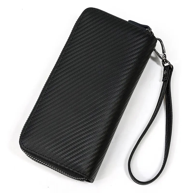 Luxury Double Zipper - Phone Card Coin 100% Genuine Leather Men Wallet - VILA DE LUXE