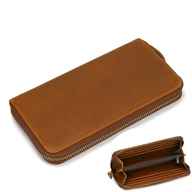 Luxury Double Zipper - Phone Card Coin 100% Genuine Leather Men Wallet - VILA DE LUXE