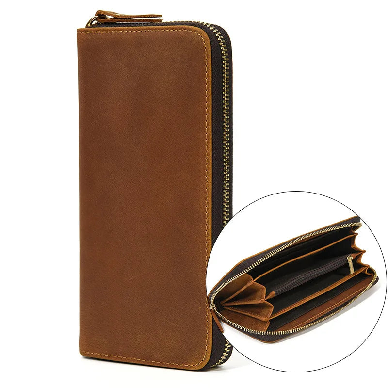 Luxury Double Zipper - Phone Card Coin 100% Genuine Leather Men Wallet - VILA DE LUXE
