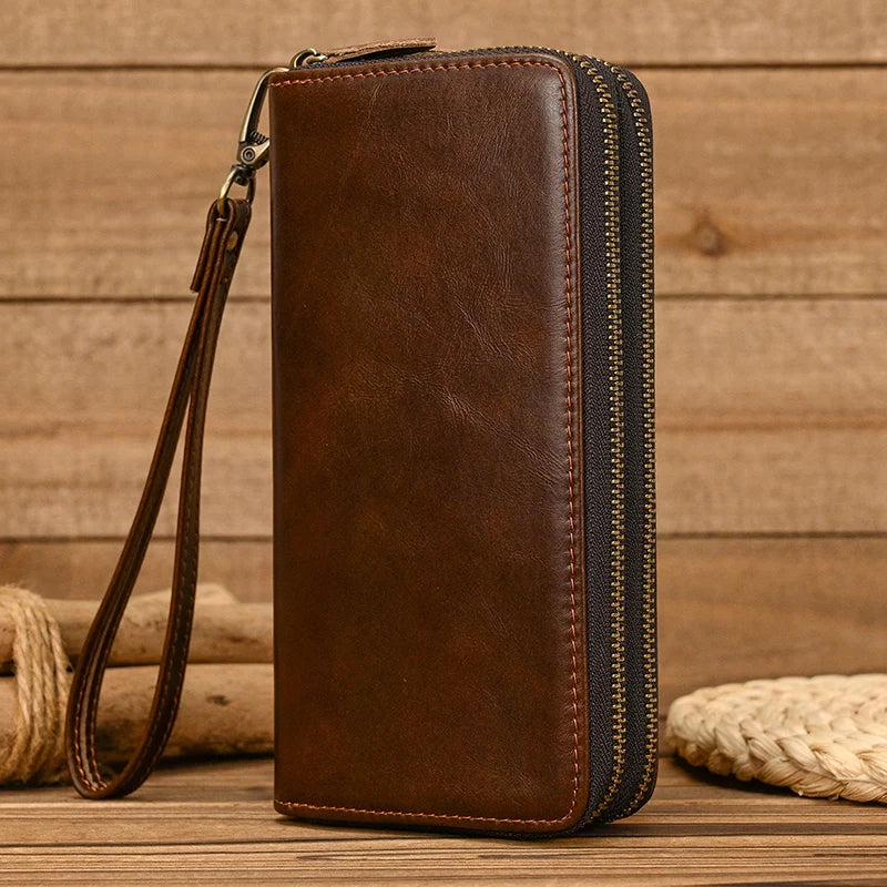 Luxury Double Zipper - Phone Card Coin 100% Genuine Leather Men Wallet - VILA DE LUXE