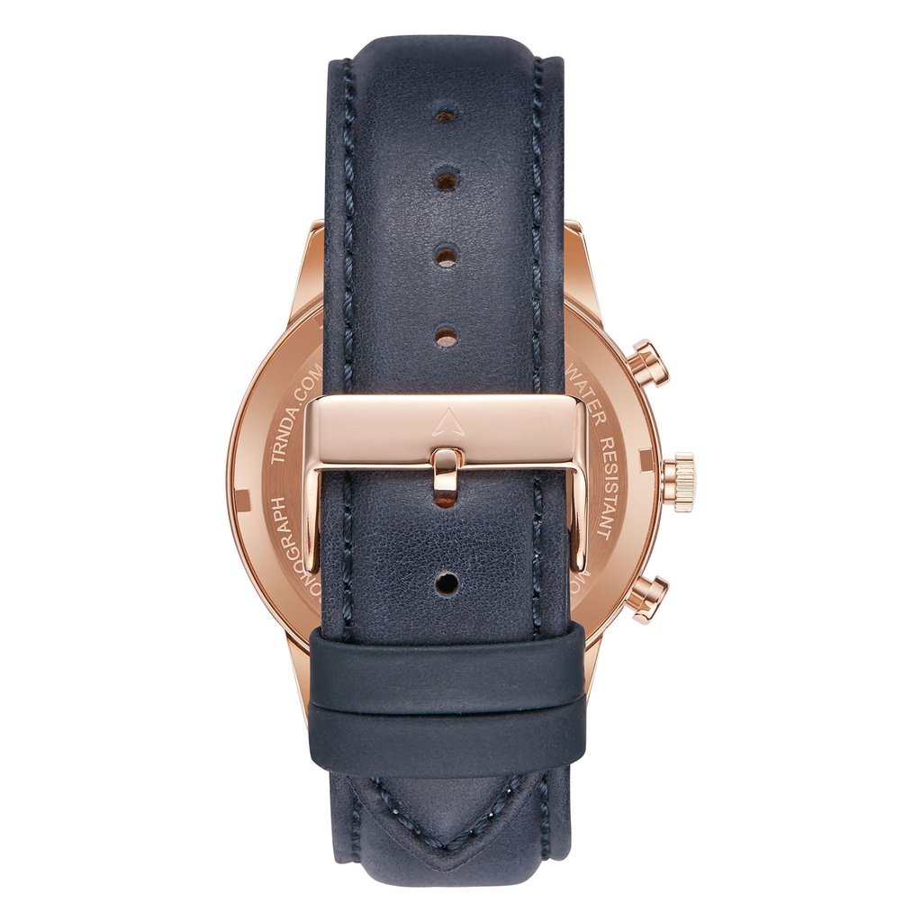 TRNDA Men's Rose Gold Stainless Steel Watch, Blue Leather Band | TRN-43RGLB-4