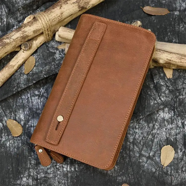 Luxury Double Zipper - Phone Card Coin 100% Genuine Leather Men Wallet - VILA DE LUXE