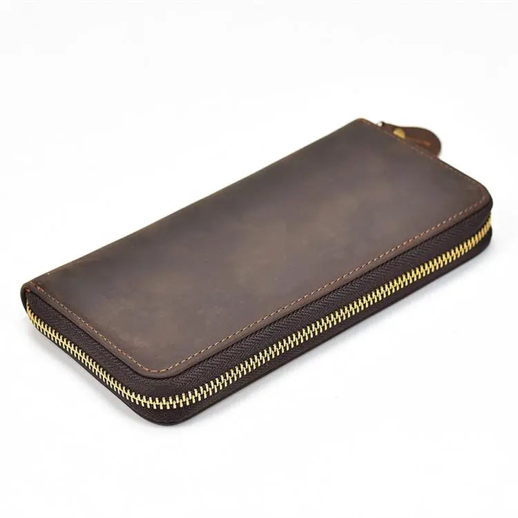 Luxury Double Zipper - Phone Card Coin 100% Genuine Leather Men Wallet - VILA DE LUXE
