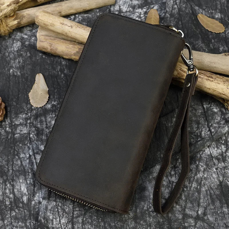 Luxury Double Zipper - Phone Card Coin 100% Genuine Leather Men Wallet - VILA DE LUXE