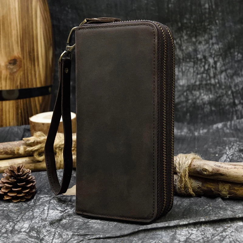 Luxury Double Zipper - Phone Card Coin 100% Genuine Leather Men Wallet - VILA DE LUXE