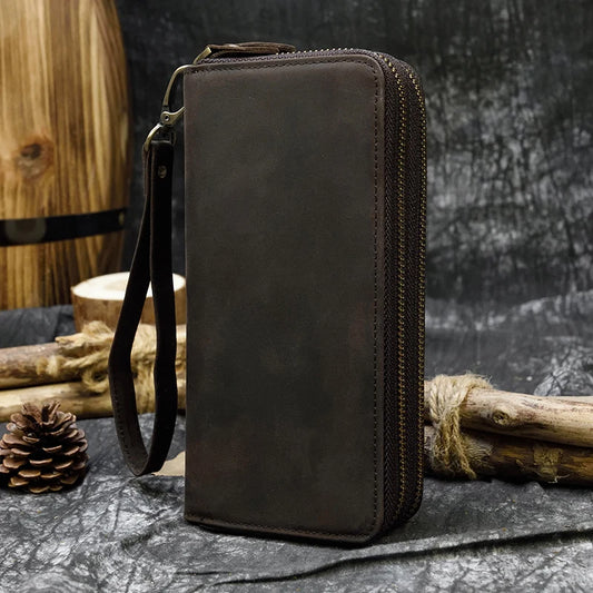 Luxury Double Zipper - Phone Card Coin 100% Genuine Leather Men Wallet - VILA DE LUXE