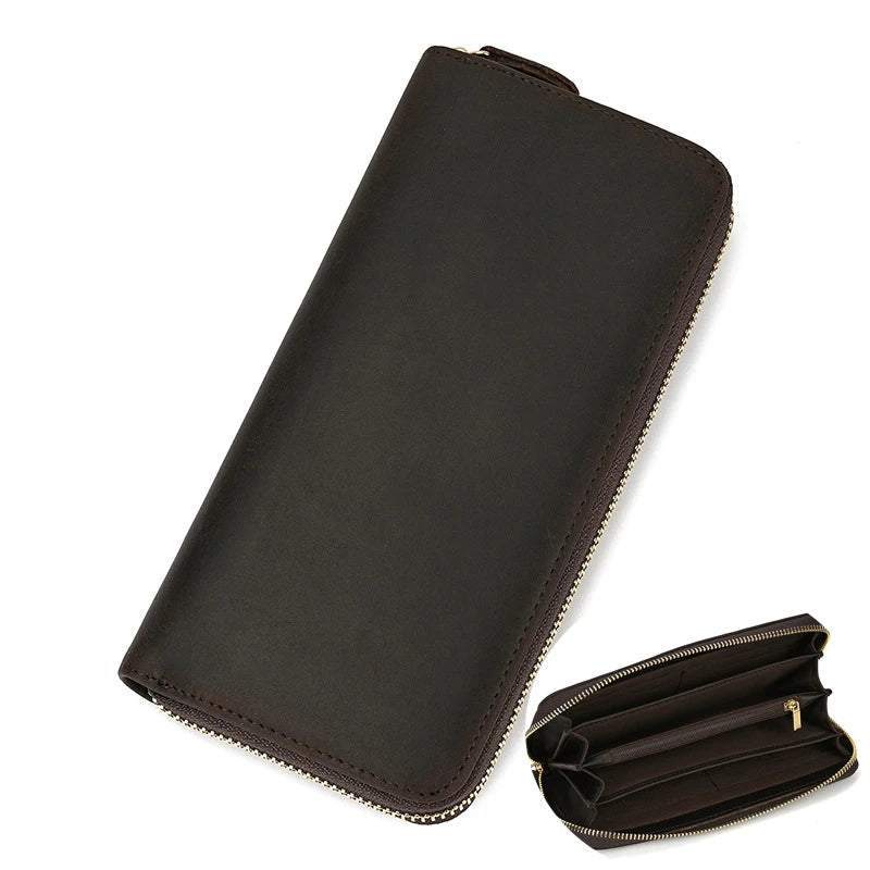 Luxury Double Zipper - Phone Card Coin 100% Genuine Leather Men Wallet - VILA DE LUXE