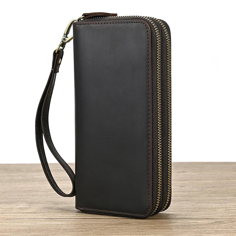 Luxury Double Zipper - Phone Card Coin 100% Genuine Leather Men Wallet - VILA DE LUXE