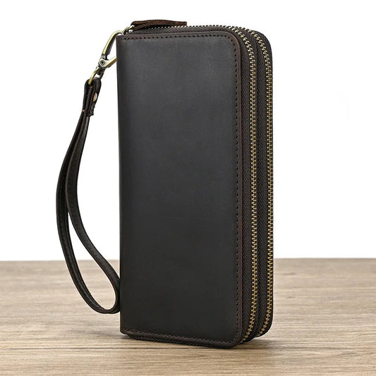 Luxury Double Zipper - Phone Card Coin 100% Genuine Leather Men Wallet - VILA DE LUXE