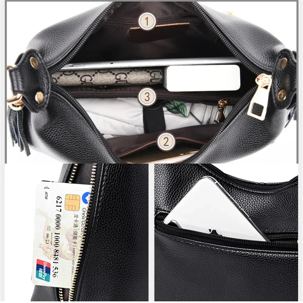 Leather Small Hobos Luxury Handbags Women Bags Designer - VILA DE LUXE