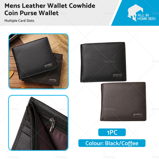 Mens Leather Wallet Cowhide Coin Purse Wallet Multiple Card Slots New AU-0