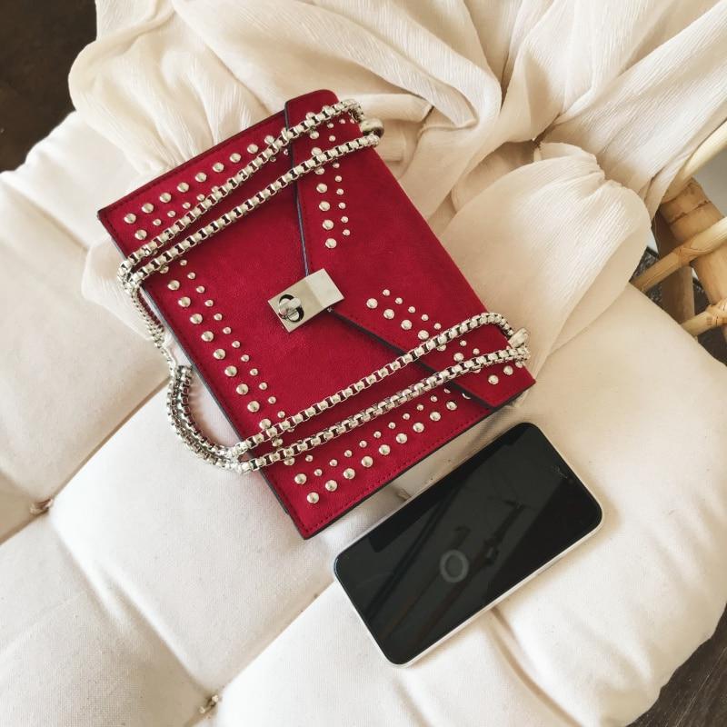 Scrub Leather Chain Rivet Lock Shoulder Bag - VILA DE LUXE